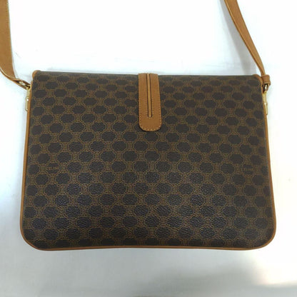 CELINE Shoulder Bag Purse Macadam Leather PVC Brown Authentic