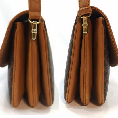 CELINE Shoulder Bag Purse Macadam Leather PVC Brown Authentic