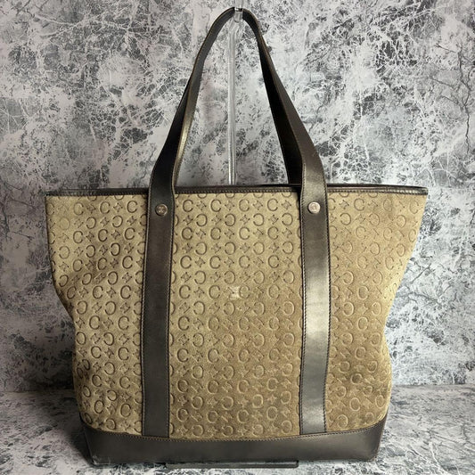 CELINE Hand Bag Tote Purse C Macadam Suede Authentic