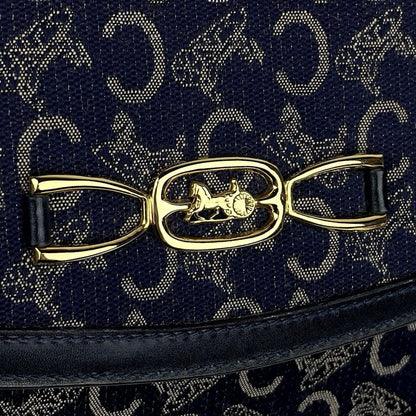 CELINE Shoulder Bag Purse Horse carriage Canvas Leather Navy Authentic