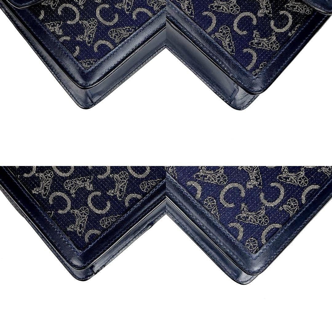 CELINE Shoulder Bag Purse Horse carriage Canvas Leather Navy Authentic