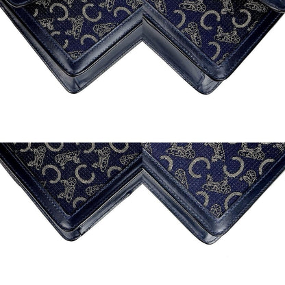 CELINE Shoulder Bag Purse Horse carriage Canvas Leather Navy Authentic