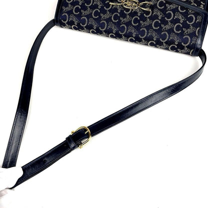 CELINE Shoulder Bag Purse Horse carriage Canvas Leather Navy Authentic