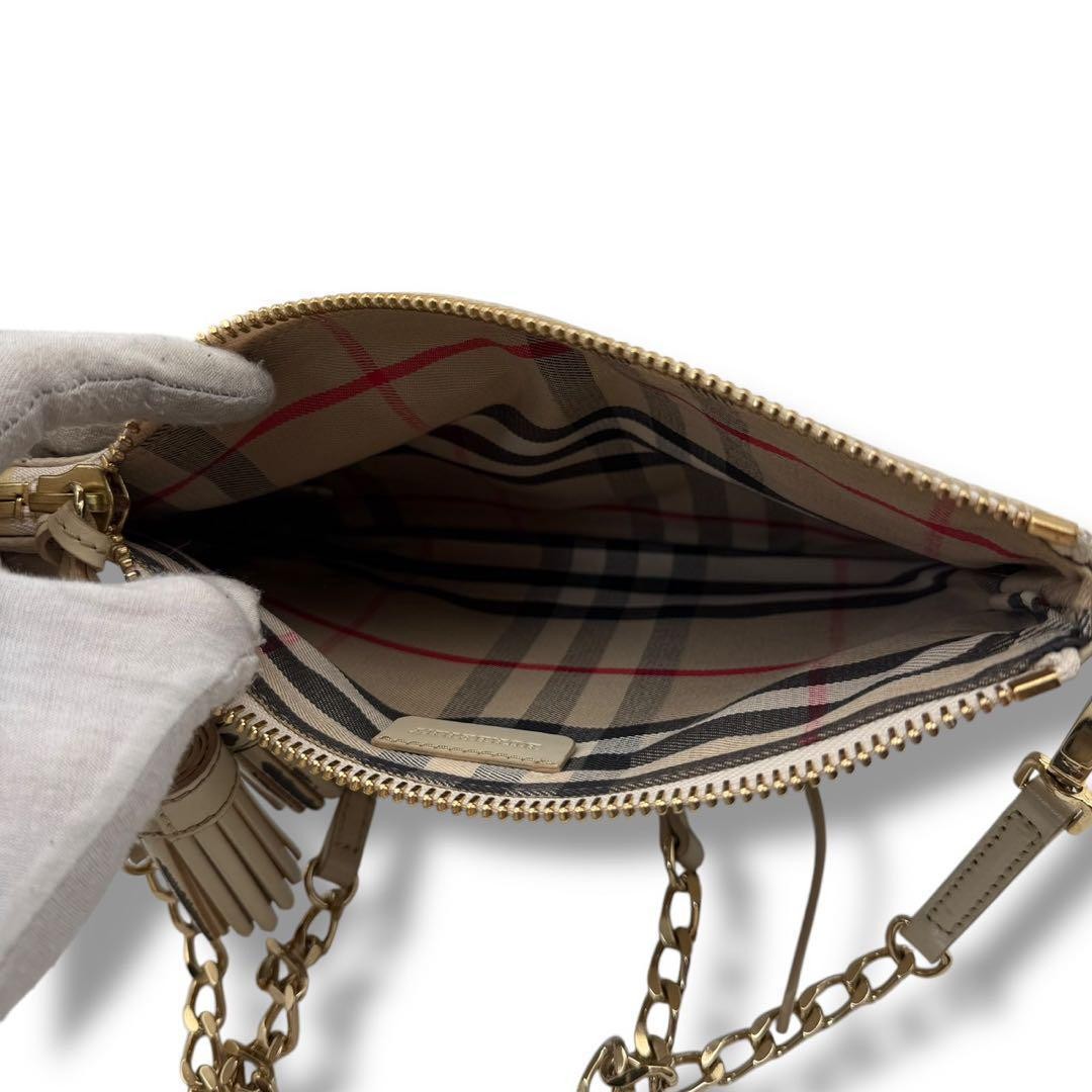 BURBERRY Shoulder Bag Purse Nova Check Leather Beige Authentic