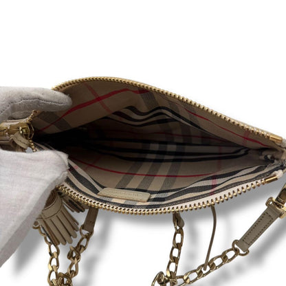 BURBERRY Shoulder Bag Purse Nova Check Leather Beige Authentic