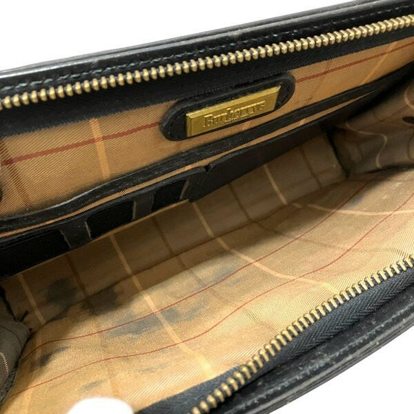 BURBERRY Second Bag Nova Check Leather Black Authentic