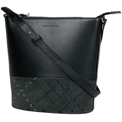 BURBERRY Shoulder Bag Purse Logo Suede Leather Black Authentic