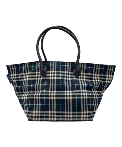 BURBERRY BLUE LABEL Hand Bag Tote Purse Nova Check Nylon Navy Authentic