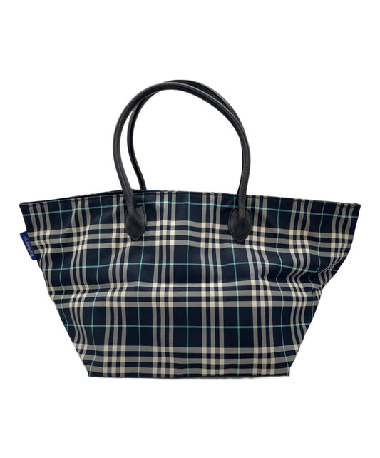 BURBERRY BLUE LABEL Hand Bag Tote Purse Nova Check Nylon Navy Authentic