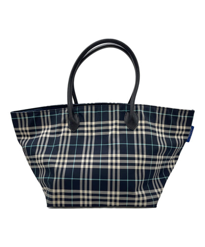 BURBERRY BLUE LABEL Hand Bag Tote Purse Nova Check Nylon Navy Authentic