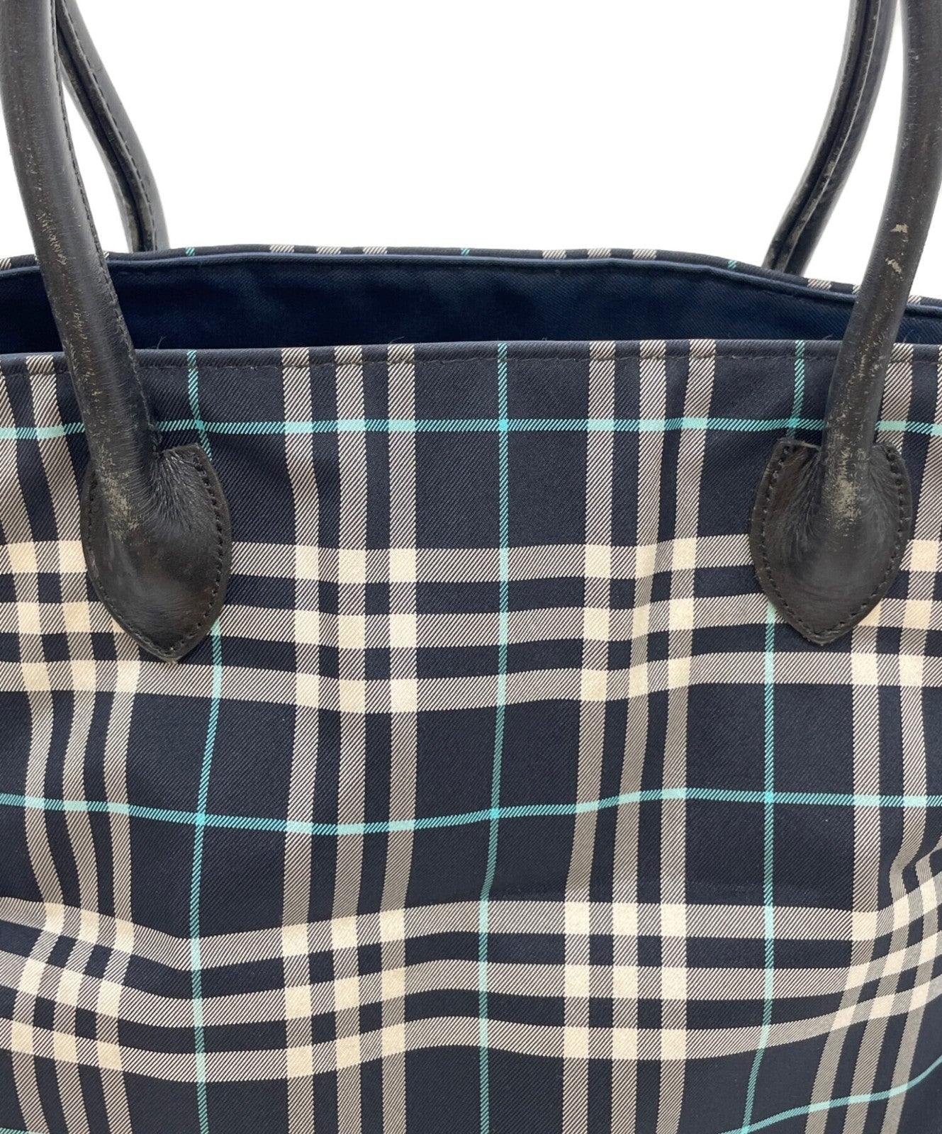 BURBERRY BLUE LABEL Hand Bag Tote Purse Nova Check Nylon Navy Authentic