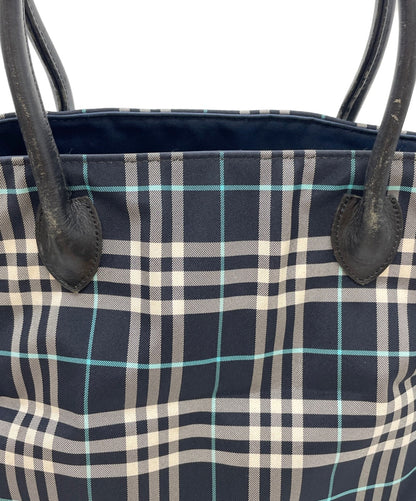 BURBERRY BLUE LABEL Hand Bag Tote Purse Nova Check Nylon Navy Authentic