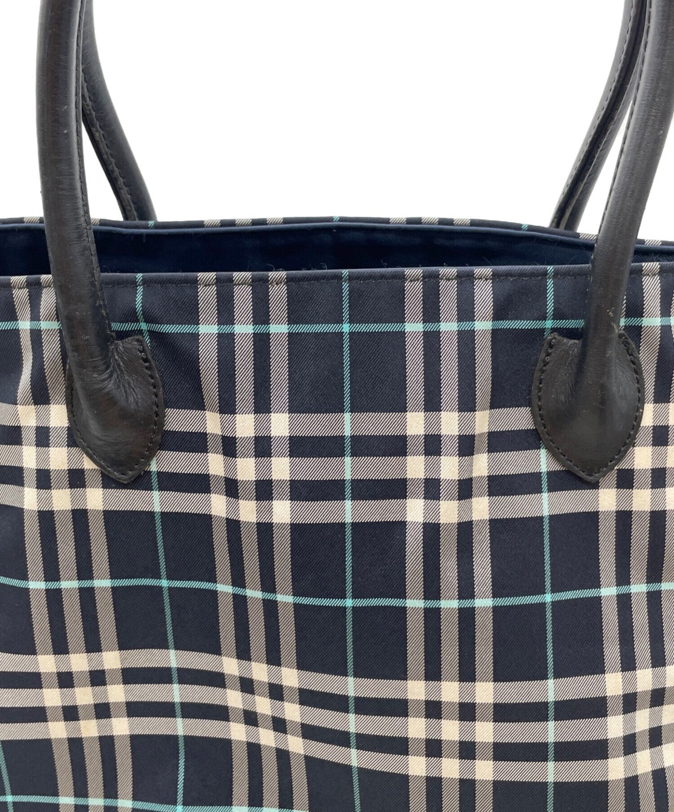 BURBERRY BLUE LABEL Hand Bag Tote Purse Nova Check Nylon Navy Authentic