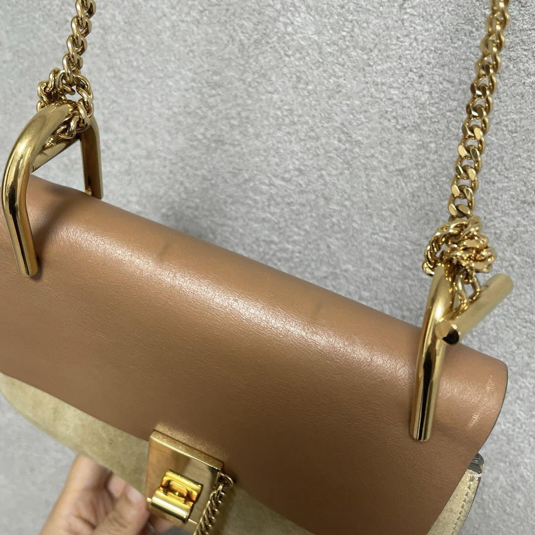 Chloe Shoulder Bag Purse Drew Camel Brown Authentic