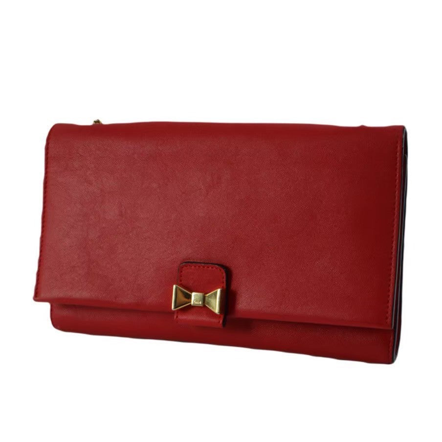 Chloe Shoulder Bag Purse Clutch Bag Second Bag Chain Leather Red Authentic