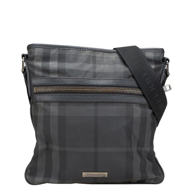 BURBERRY Shoulder Bag Purse Nova Check Nylon Leather Black Authentic