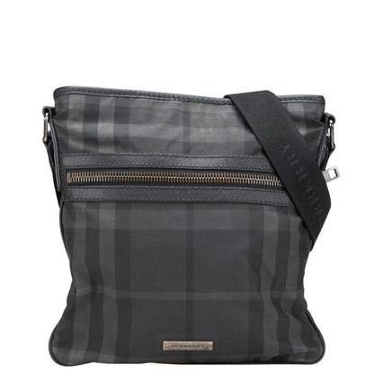 BURBERRY Shoulder Bag Purse Nova Check Nylon Leather Black Authentic