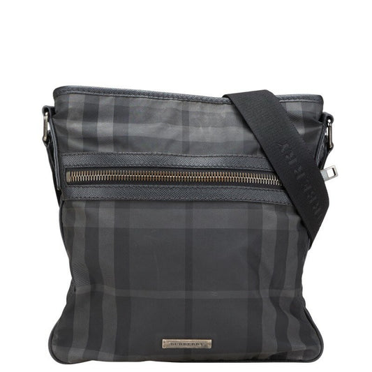 BURBERRY Shoulder Bag Purse Nova Check Nylon Leather Black Authentic