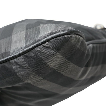 BURBERRY Shoulder Bag Purse Nova Check Nylon Leather Black Authentic