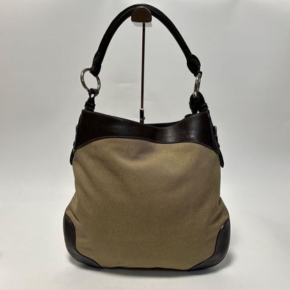 PRADA Shoulder Bag Purse Canvas Leather Beige Authentic