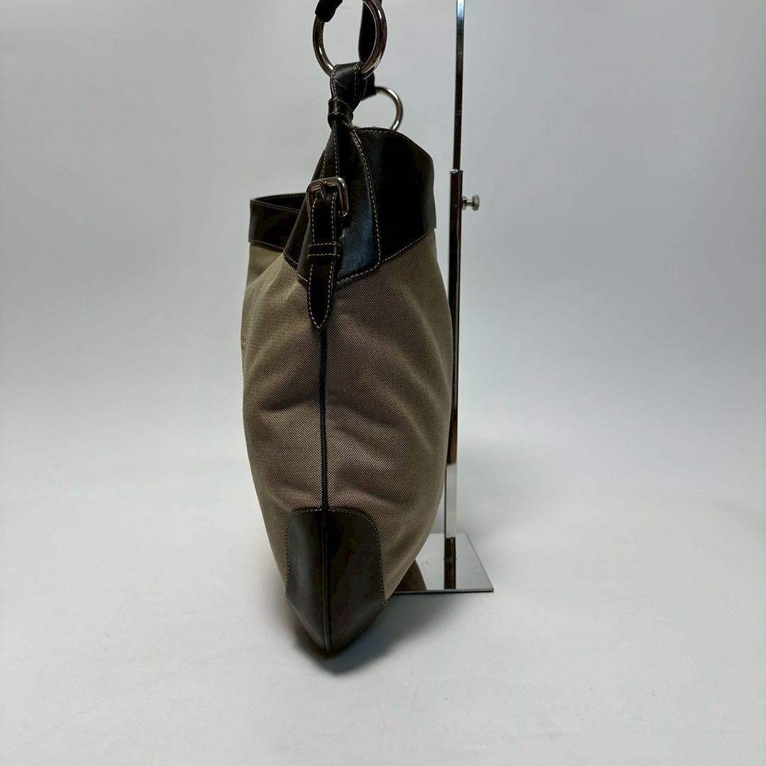 PRADA Shoulder Bag Purse Canvas Leather Beige Authentic