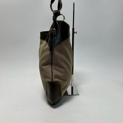 PRADA Shoulder Bag Purse Canvas Leather Beige Authentic