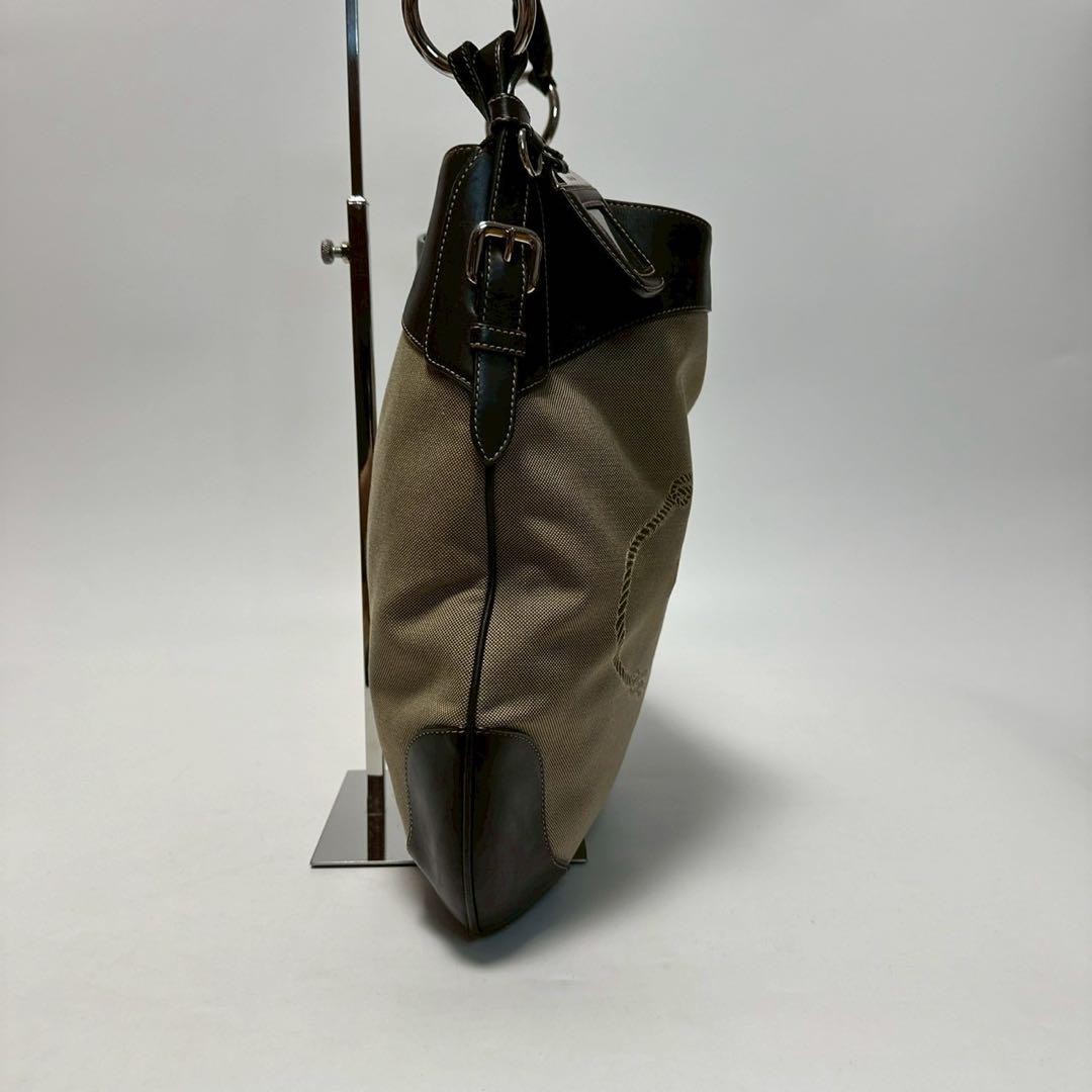 PRADA Shoulder Bag Purse Canvas Leather Beige Authentic