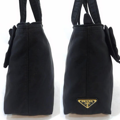 PRADA Hand Shoulder Bag Tote Purse 2way Logo Ribbon Nylon Black Authentic