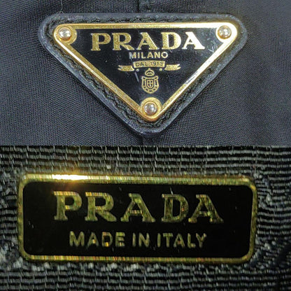 PRADA Hand Shoulder Bag Tote Purse 2way Logo Ribbon Nylon Black Authentic