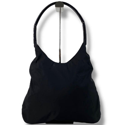 PRADA Hand Bag Tote Purse Logo Nylon Plastic Black Authentic