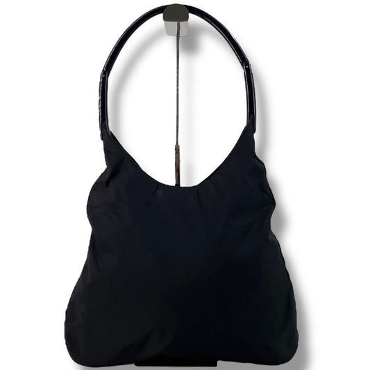 PRADA Hand Bag Tote Purse Logo Nylon Plastic Black Authentic