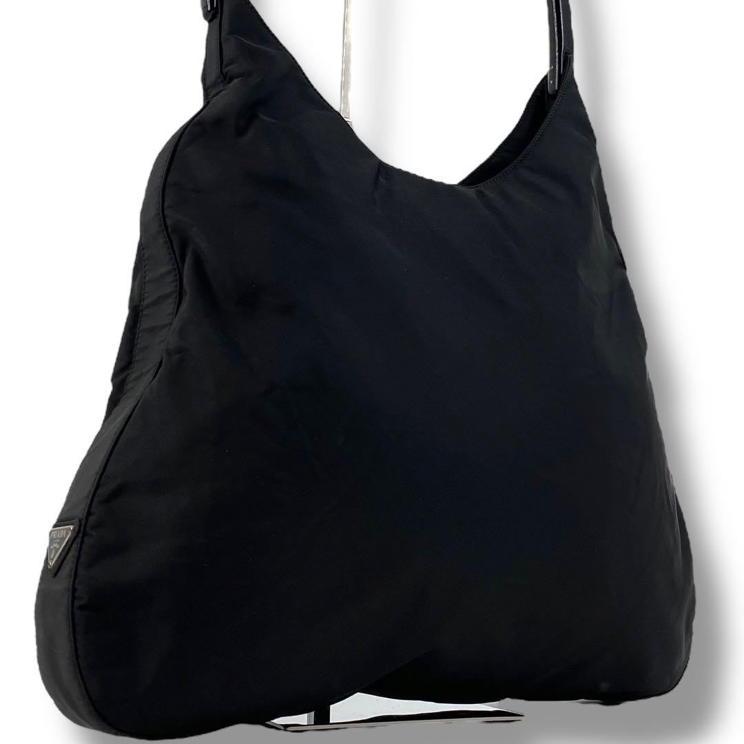 PRADA Hand Bag Tote Purse Logo Nylon Plastic Black Authentic