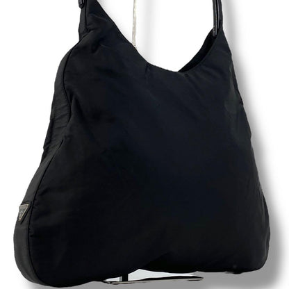 PRADA Hand Bag Tote Purse Logo Nylon Plastic Black Authentic