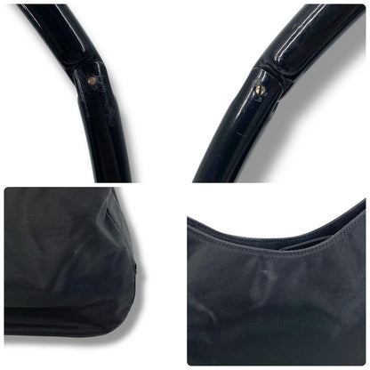 PRADA Hand Bag Tote Purse Logo Nylon Plastic Black Authentic