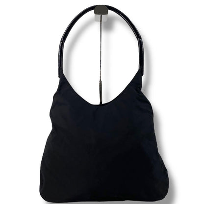 PRADA Hand Bag Tote Purse Logo Nylon Plastic Black Authentic