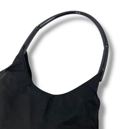 PRADA Hand Bag Tote Purse Logo Nylon Plastic Black Authentic