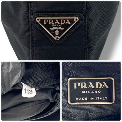 PRADA Hand Bag Tote Purse Logo Nylon Plastic Black Authentic