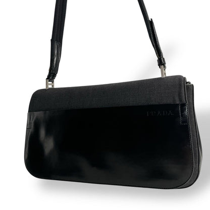 PRADA Hand Shoulder Bag Tote Purse Patent Leather Nylon Black Authentic