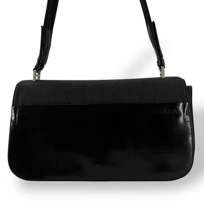 PRADA Hand Shoulder Bag Tote Purse Patent Leather Nylon Black Authentic