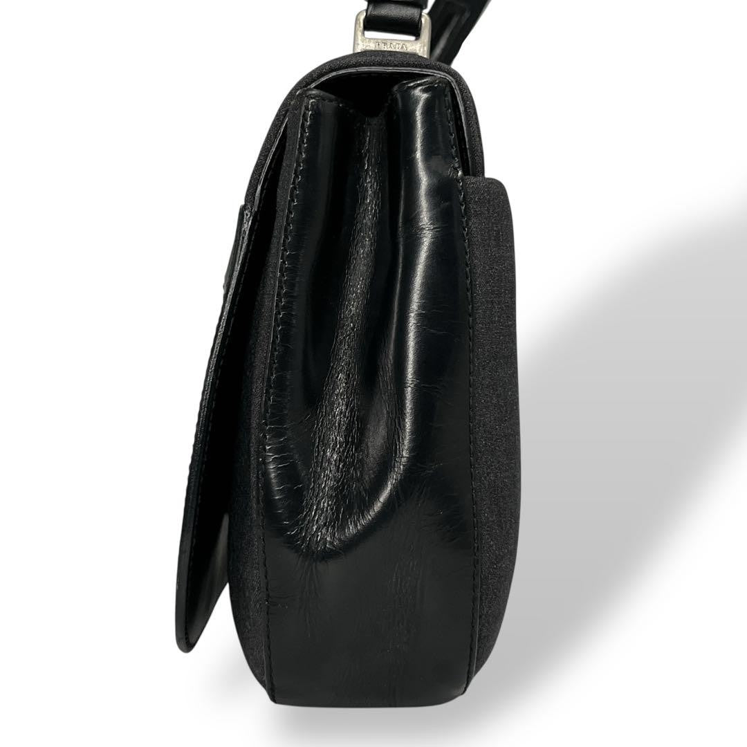 PRADA Hand Shoulder Bag Tote Purse Patent Leather Nylon Black Authentic