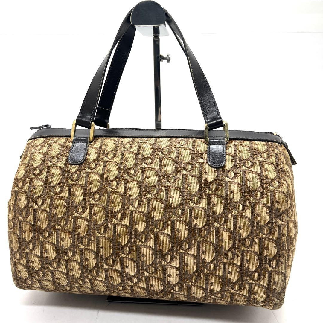 Christian Dior Mini Boston Bag Hand Bag Tote Purse Trotter Canvas Leather Brown