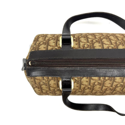 Christian Dior Mini Boston Bag Hand Bag Tote Purse Trotter Canvas Leather Brown
