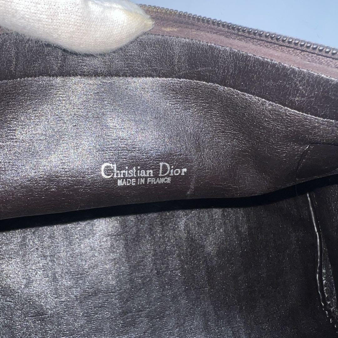Christian Dior Mini Boston Bag Hand Bag Tote Purse Trotter Canvas Leather Brown