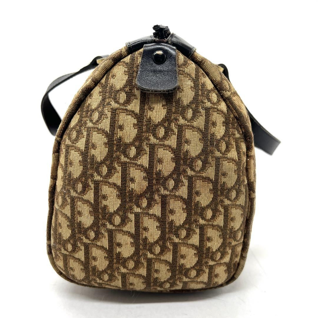 Christian Dior Mini Boston Bag Hand Bag Tote Purse Trotter Canvas Leather Brown
