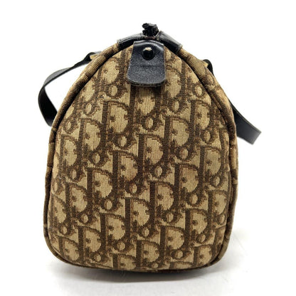 Christian Dior Mini Boston Bag Hand Bag Tote Purse Trotter Canvas Leather Brown