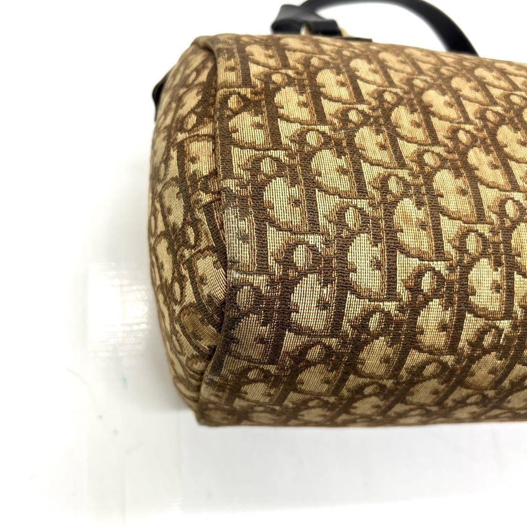Christian Dior Mini Boston Bag Hand Bag Tote Purse Trotter Canvas Leather Brown