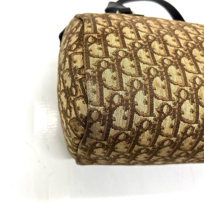 Christian Dior Mini Boston Bag Hand Bag Tote Purse Trotter Canvas Leather Brown