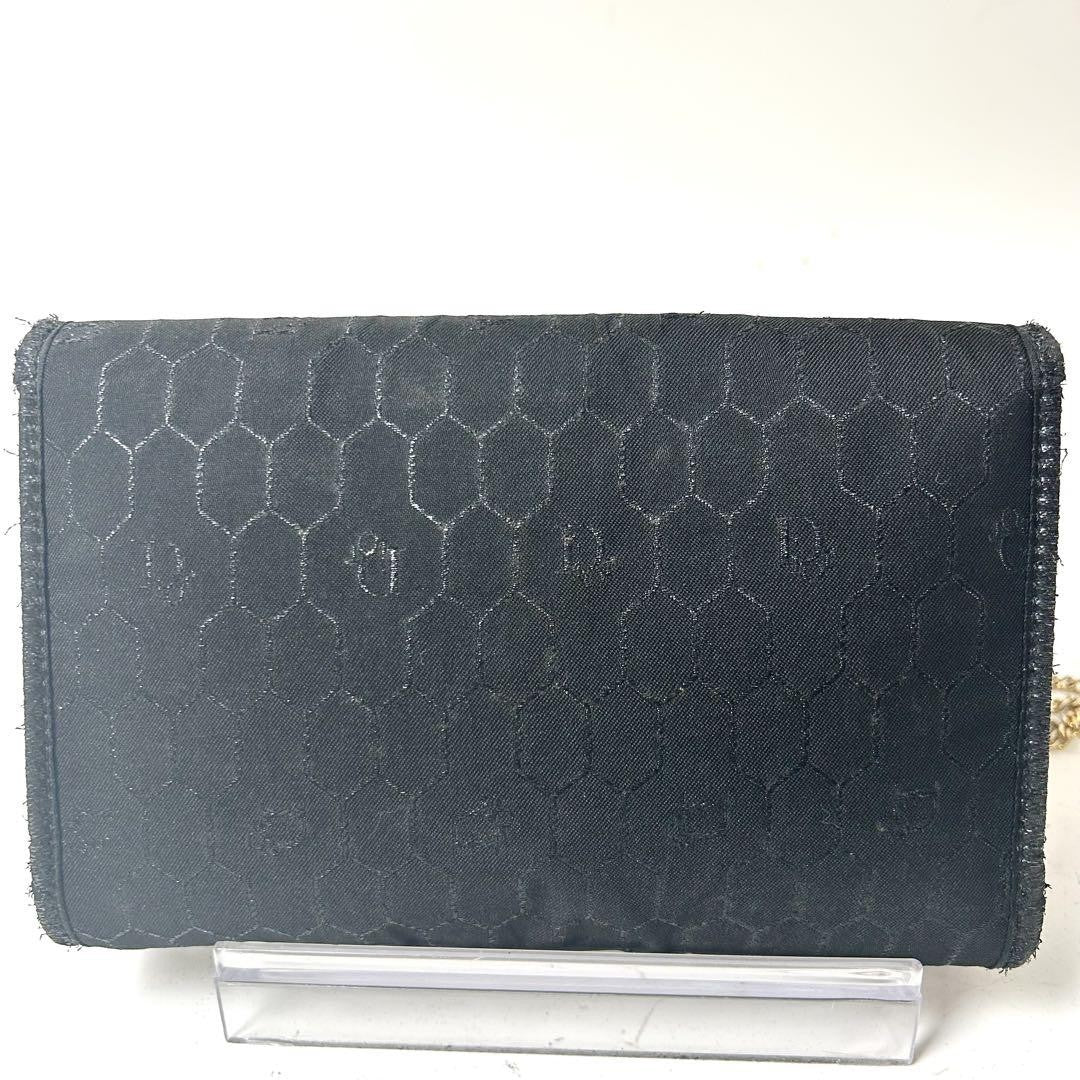 Christian Dior Shoulder Bag Purse Honeycomb Chain Canvas Black Authentic