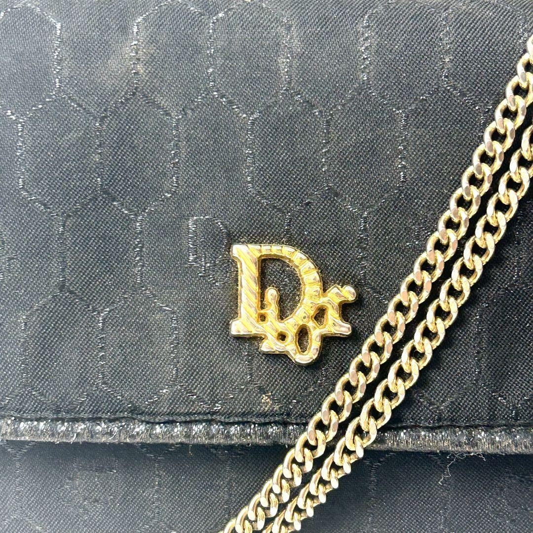 Christian Dior Shoulder Bag Purse Honeycomb Chain Canvas Black Authentic