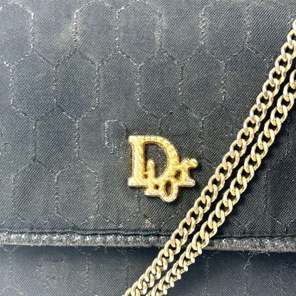 Christian Dior Shoulder Bag Purse Honeycomb Chain Canvas Black Authentic